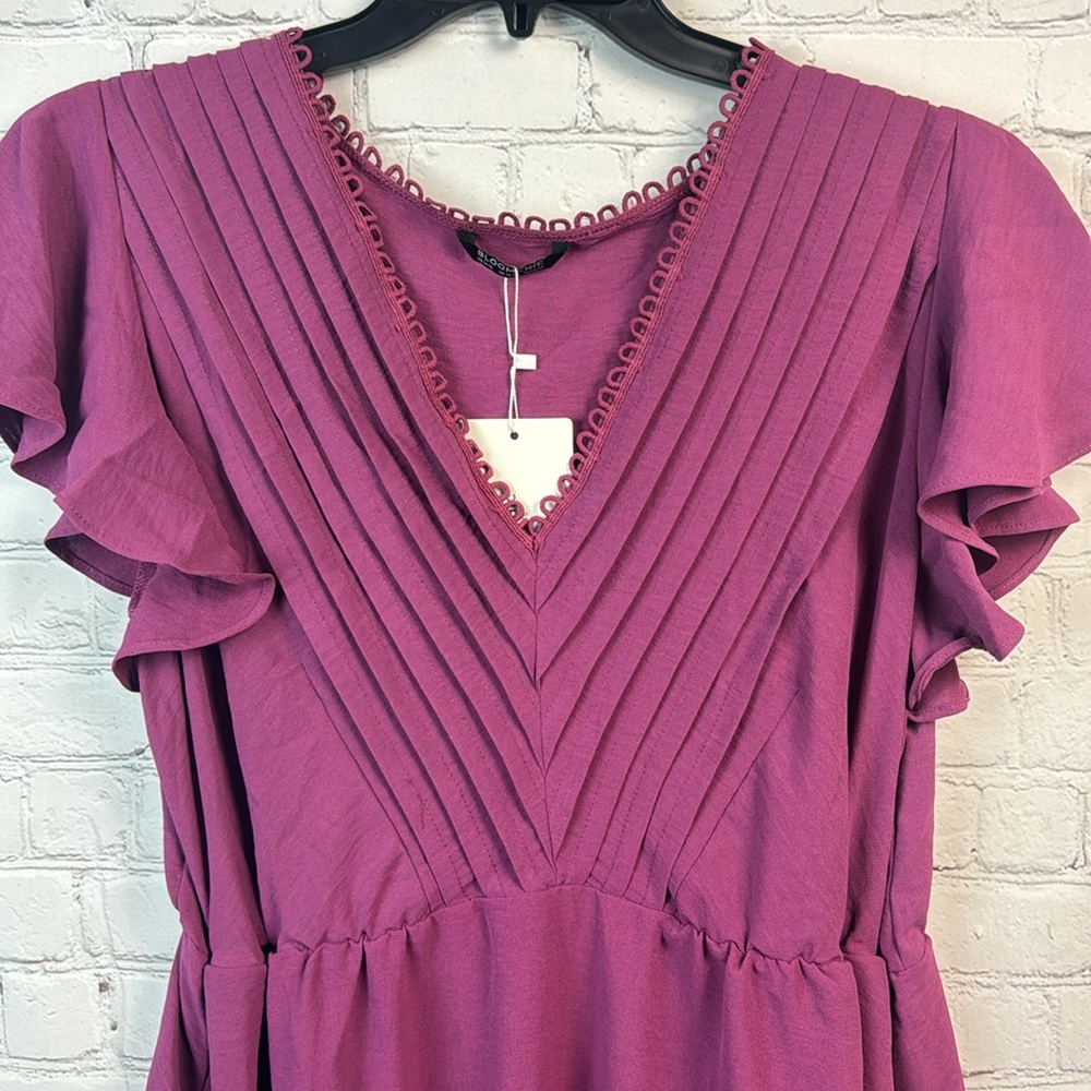 BloomChic Purple Pleated V Neck Pocket Midi Dress Plus Size 1X - Picture 4 of 6